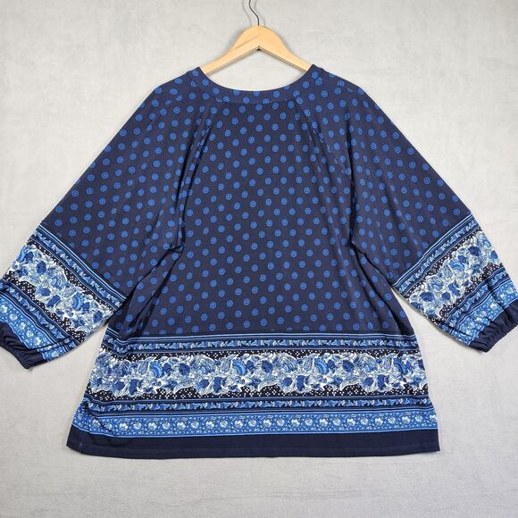 Michael Michael Kors Blouse Womens 2X Blue Office Career Church Keyhole Plus - Picture 6 of 9